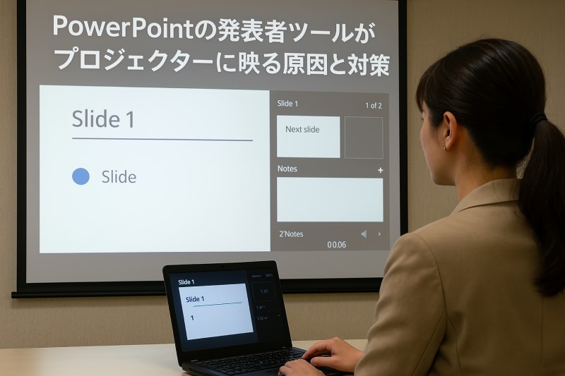 パワーポイントの発表者ツールがプロジェクターに映る原因と対策