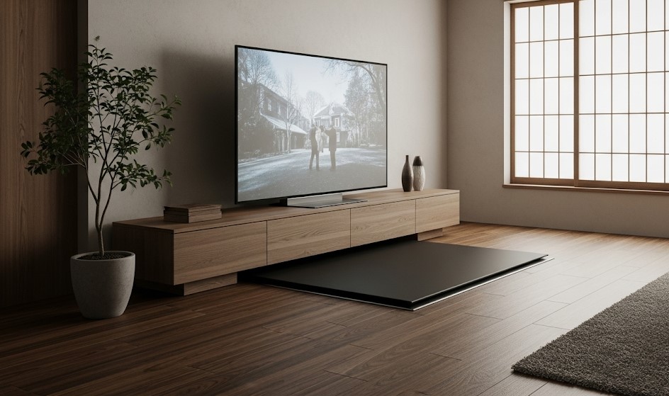 主力製品は電動スクリーンとキャビネット