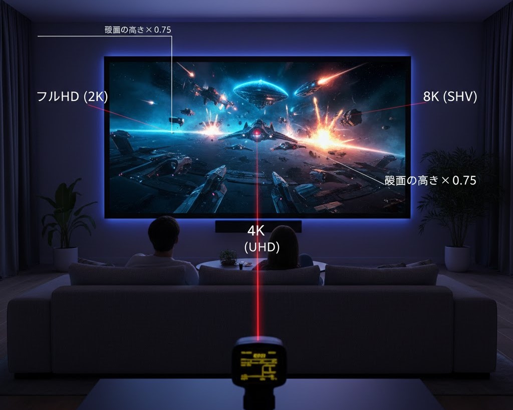 4Kテレビやプロジェクターの解像度別推奨距離