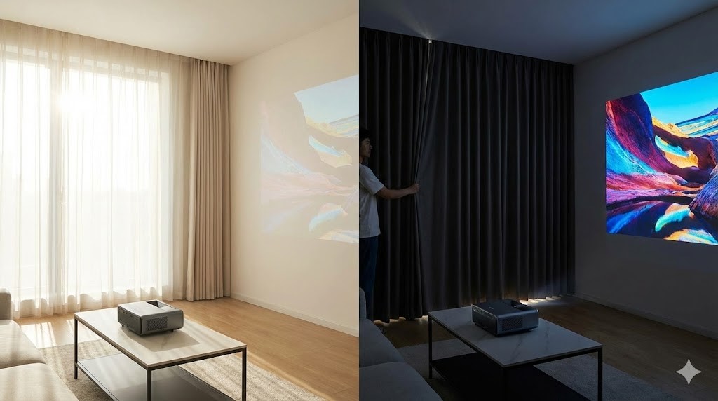 昼間の明るい部屋での視認性と遮光カーテンの重要性