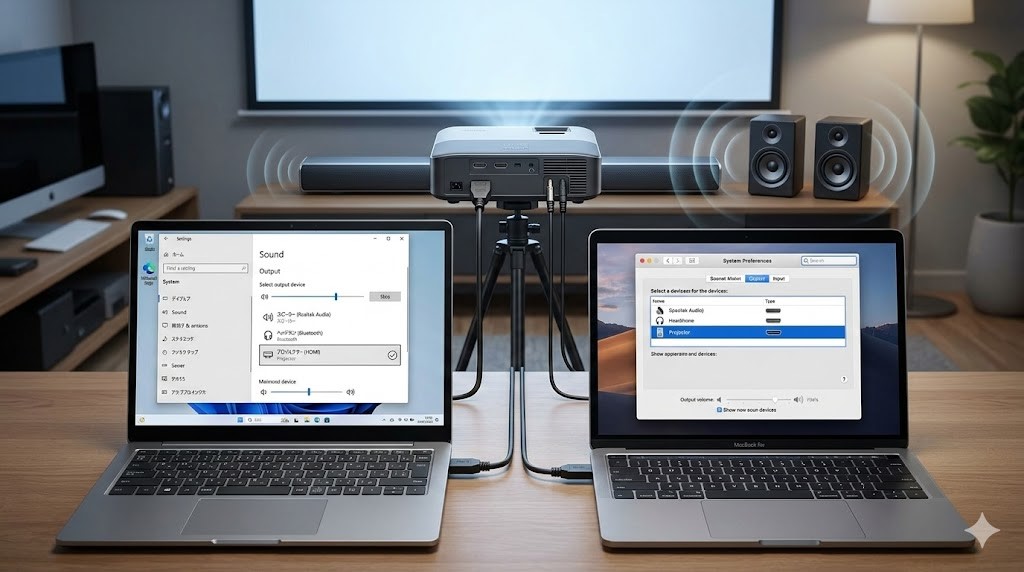 PCはWindowsとMacの音声設定