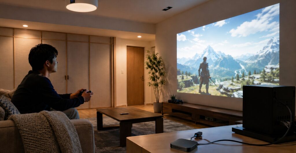 Aladdin X3の天井プロジェクターと外部接続機器を使って大画面ゲームを楽しむ